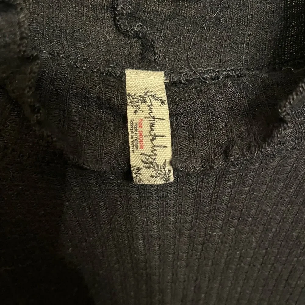 Free People Black Waffle Mock neck Long sleeve Top - Picture 6 of 8